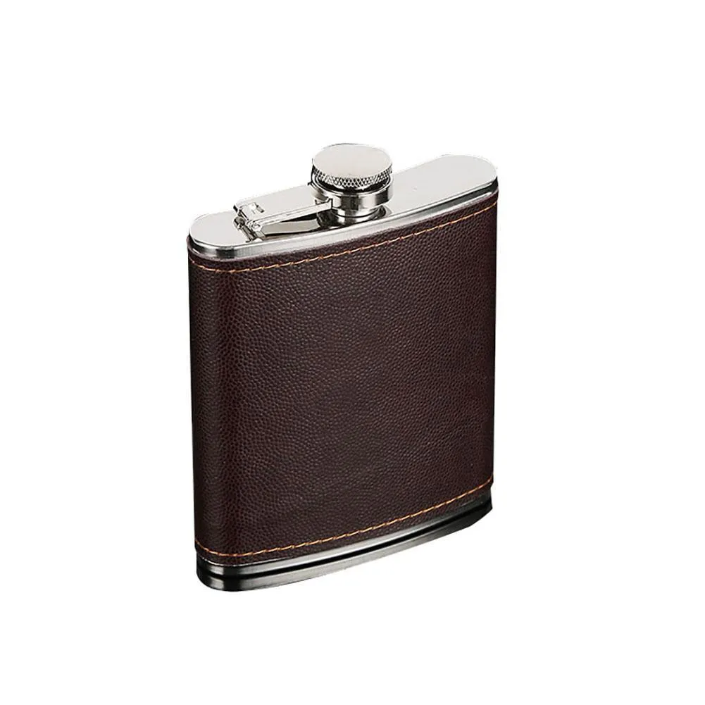 Funki Buys | Hip Flasks | Leather Covered Hip Flask 5oz - 10oz