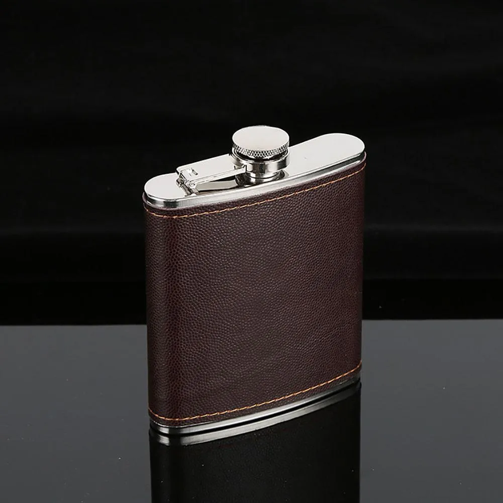 Funki Buys | Hip Flasks | Leather Covered Hip Flask 5oz - 10oz