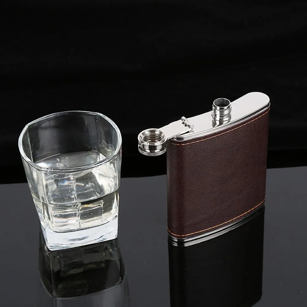 Funki Buys | Hip Flasks | Leather Covered Hip Flask 5oz - 10oz