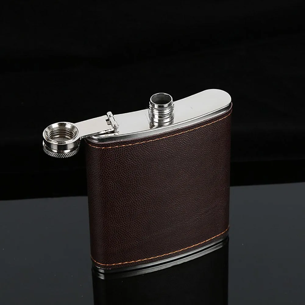 Funki Buys | Hip Flasks | Leather Covered Hip Flask 5oz - 10oz