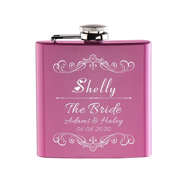 Funki Buys | Hip Flasks | Pink Custom 6oz Hip Flask | Bridal Gifts