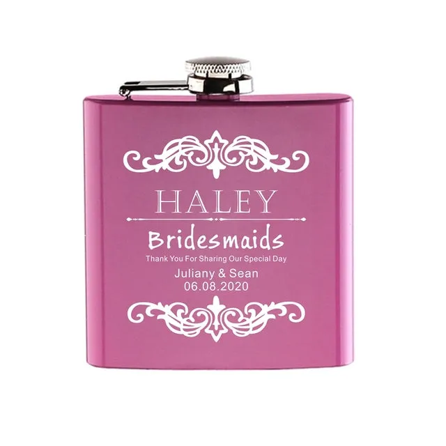 Funki Buys | Hip Flasks | Pink Custom 6oz Hip Flask | Bridal Gifts