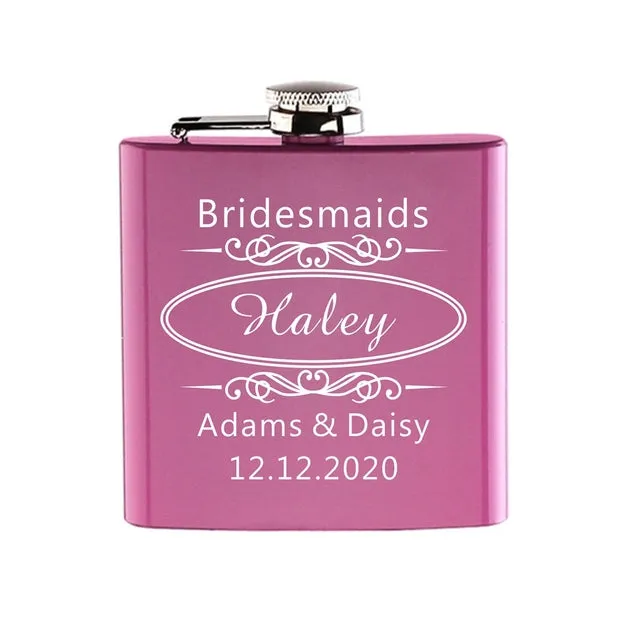 Funki Buys | Hip Flasks | Pink Custom 6oz Hip Flask | Bridal Gifts