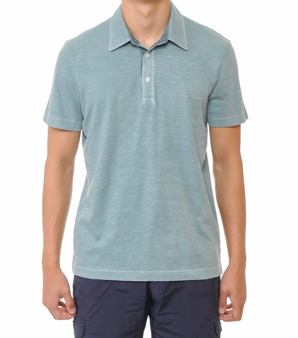 Garment-Dyed Slub Cotton Polo T-Shirt