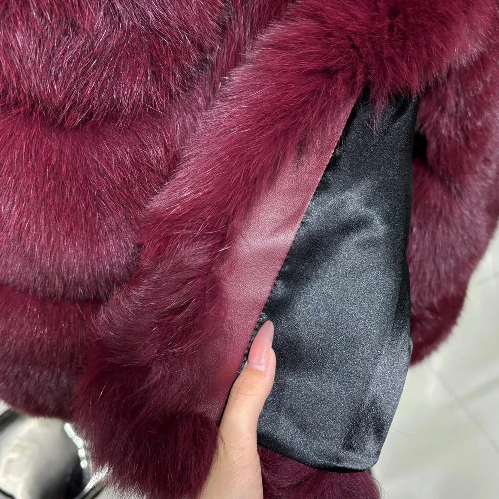 Genuine Fox Fur Coat with Vertical Panel