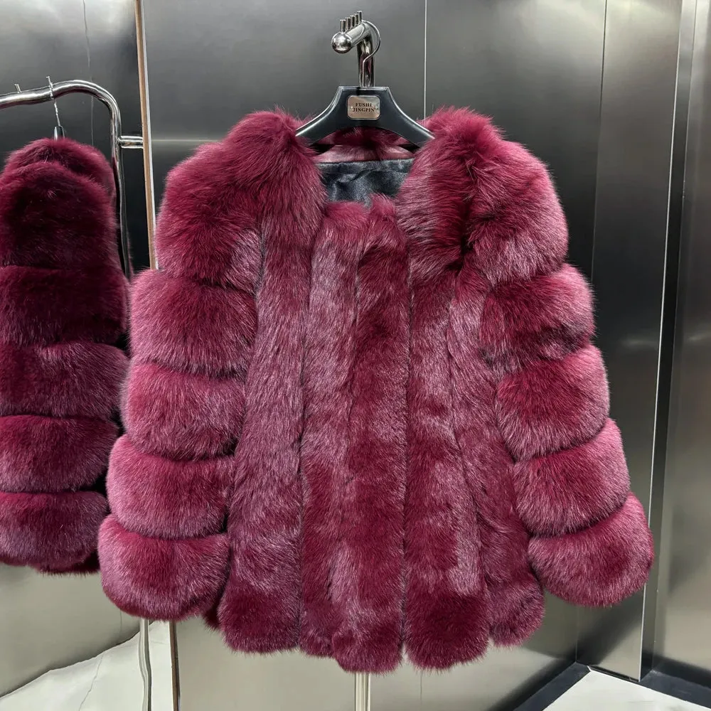 Genuine Fox Fur Coat with Vertical Panel