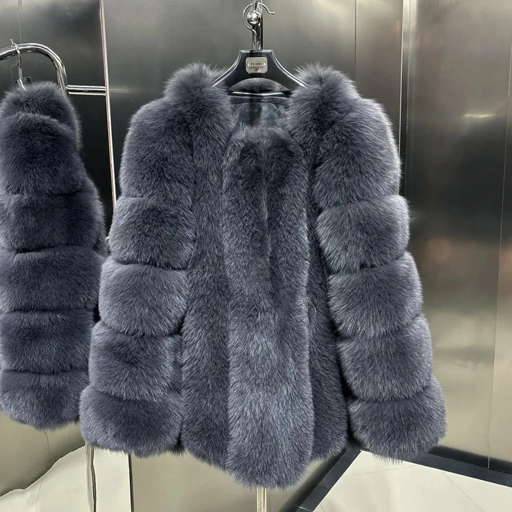 Genuine Fox Fur Coat with Vertical Panel