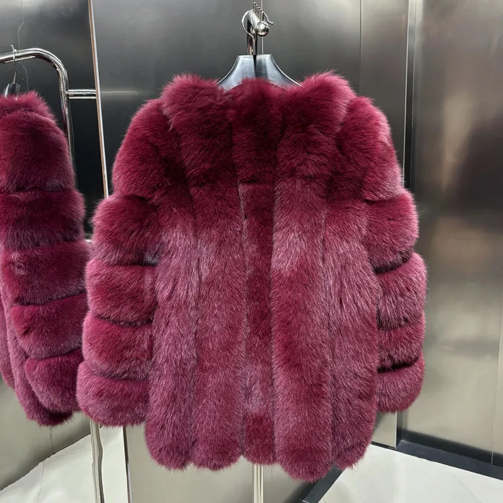 Genuine Fox Fur Coat with Vertical Panel