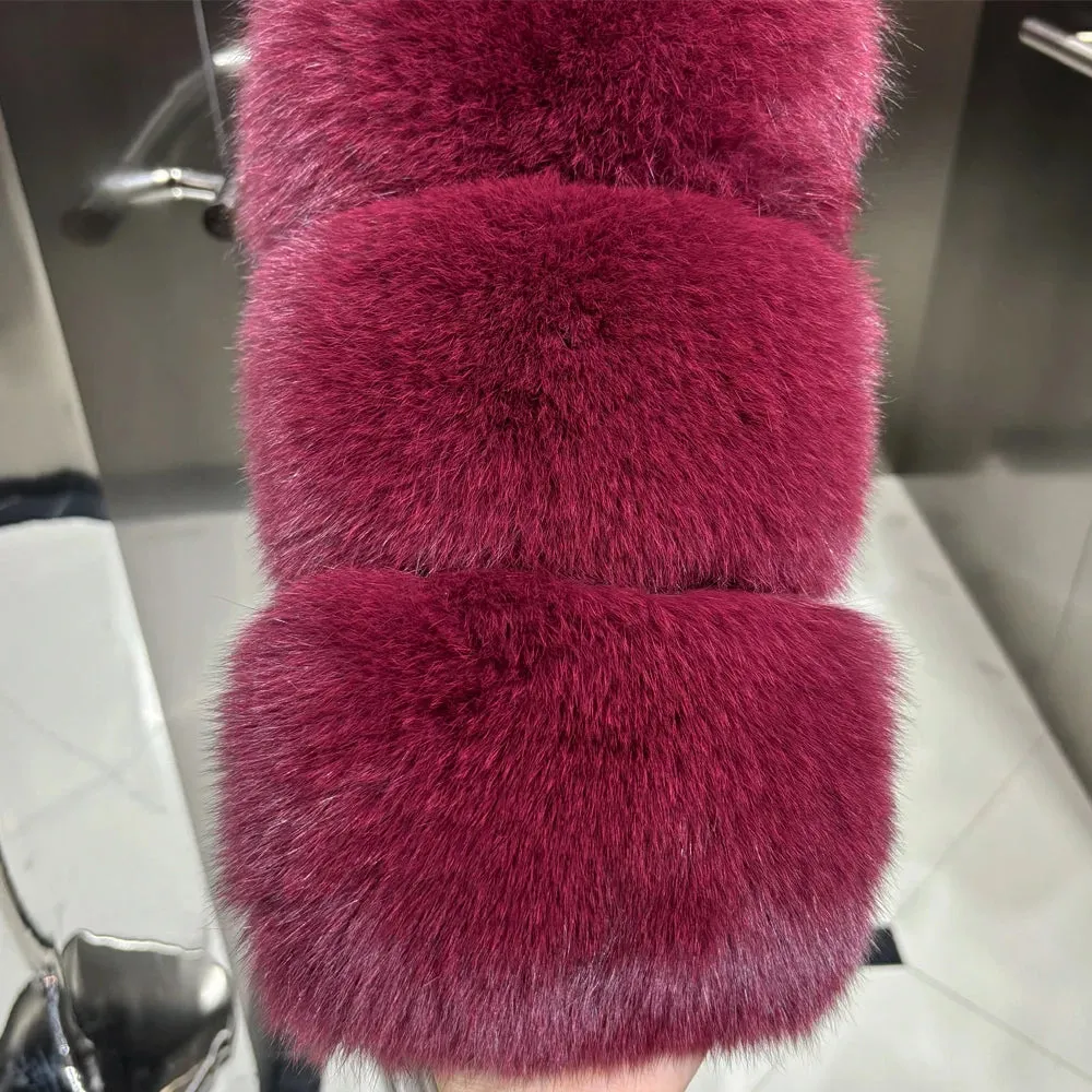 Genuine Fox Fur Coat with Vertical Panel