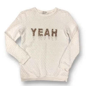 Girls H&M Size 8/10 Off-White 'Yeah' Sequin Lightweight Quilted Pullover