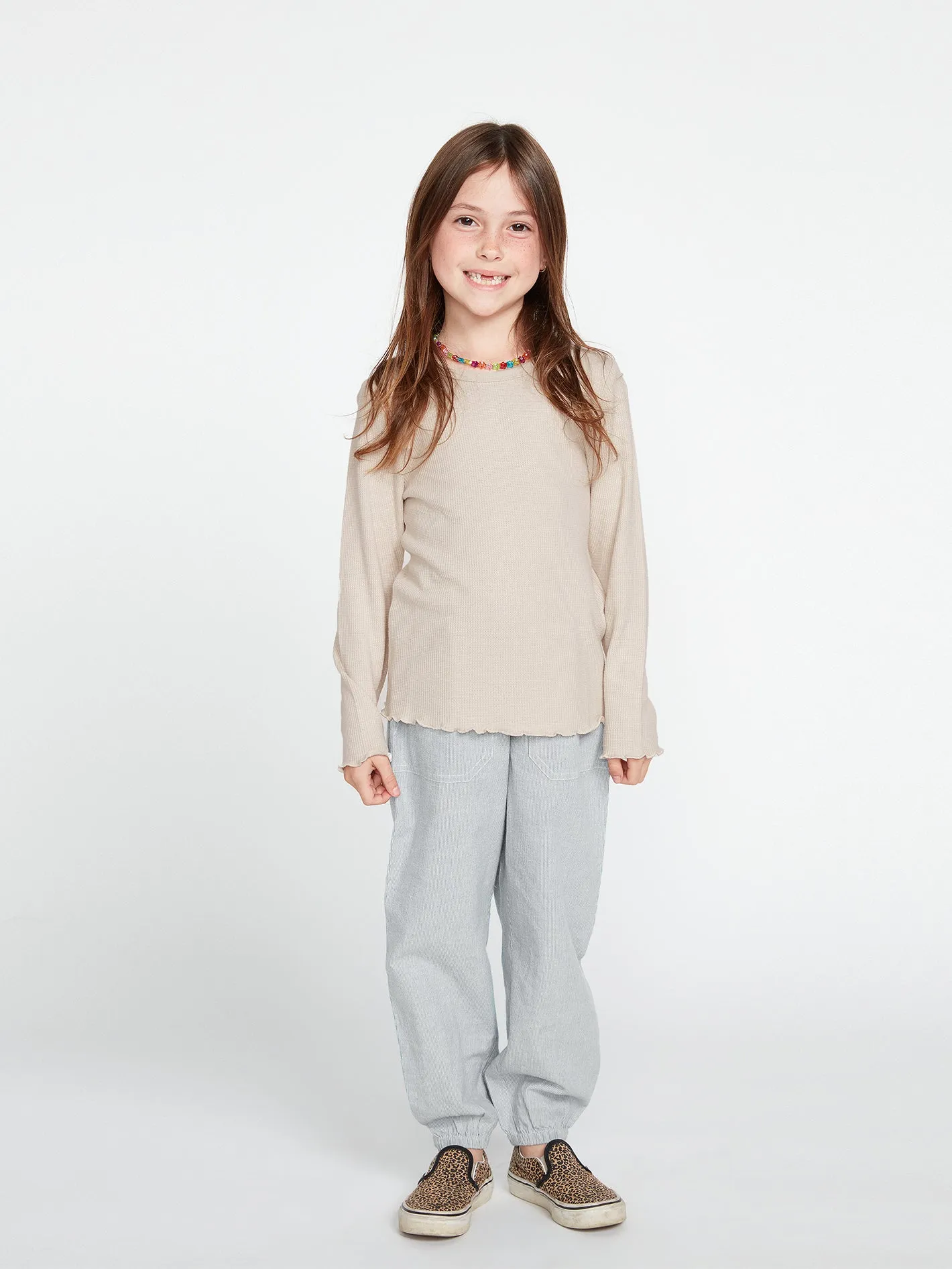 Girls Lived In Lounge Thermal Long Sleeve Top - Bone