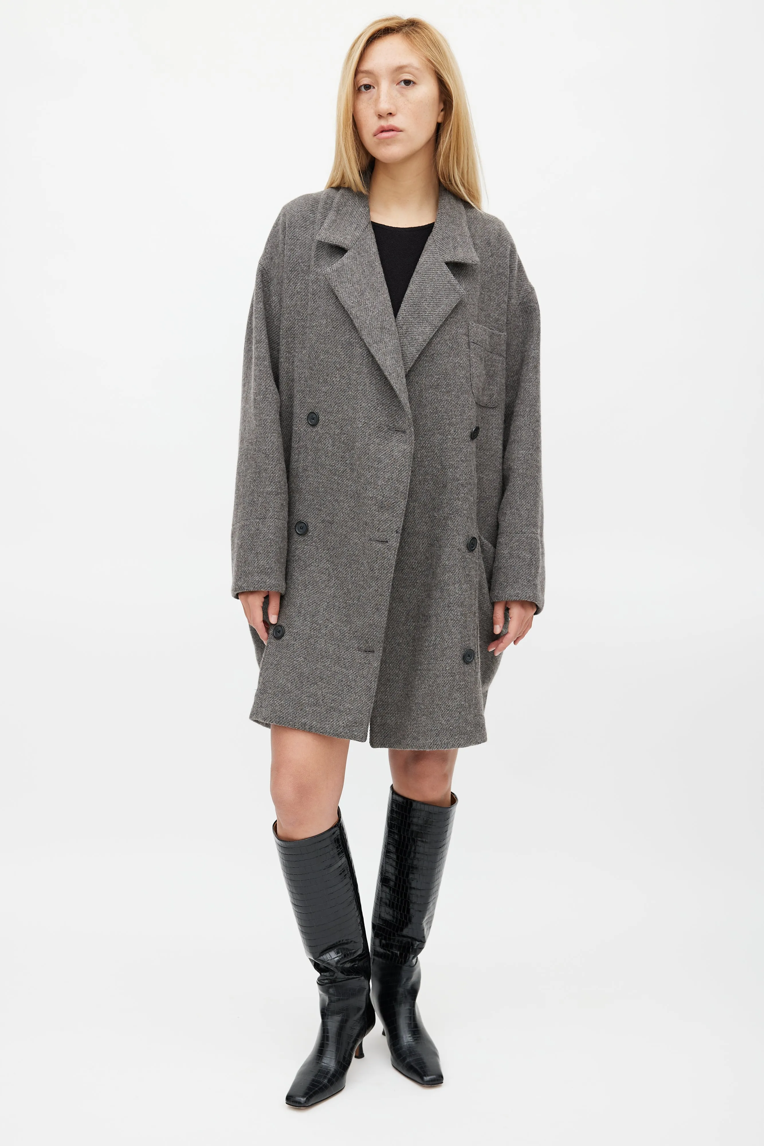 Grey Wool & Mohair Double Breasted Slouchy Coat