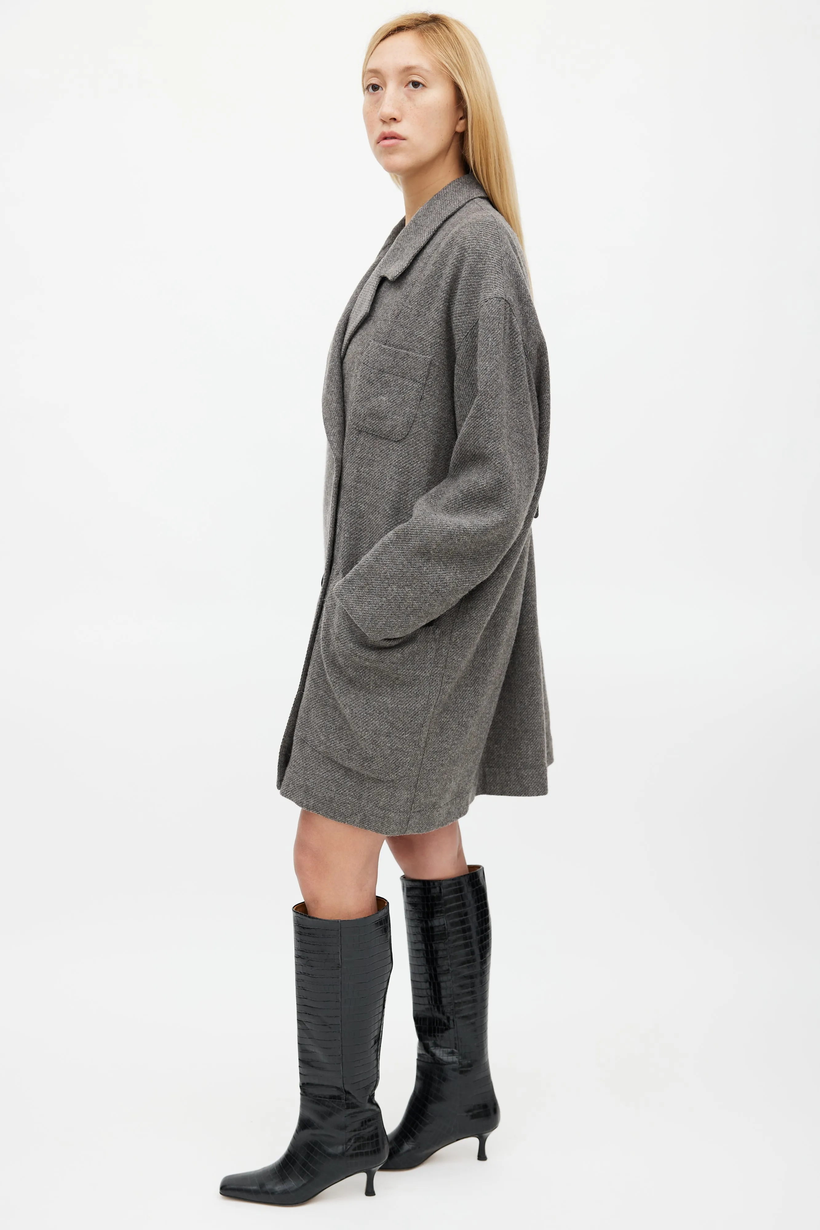 Grey Wool & Mohair Double Breasted Slouchy Coat