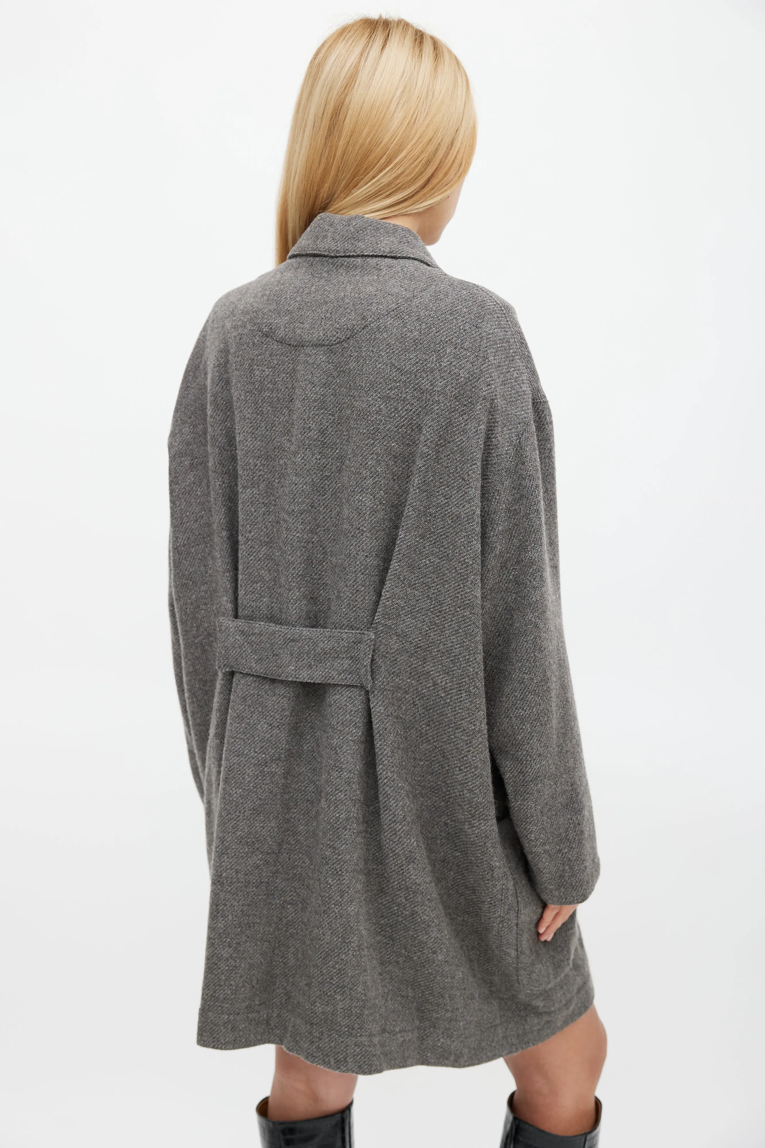 Grey Wool & Mohair Double Breasted Slouchy Coat