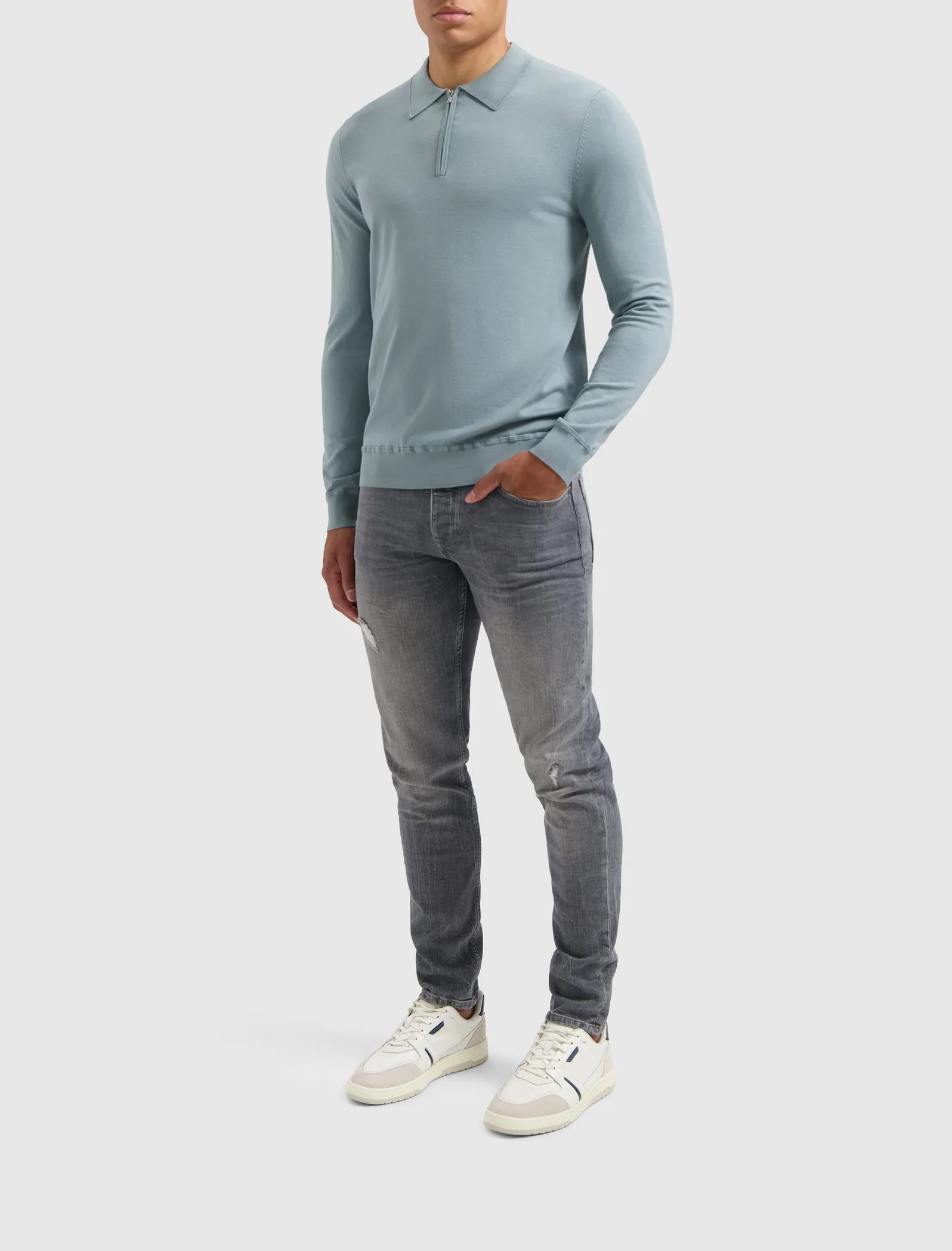 Halfzip Polo Knitwear | Blue Grey