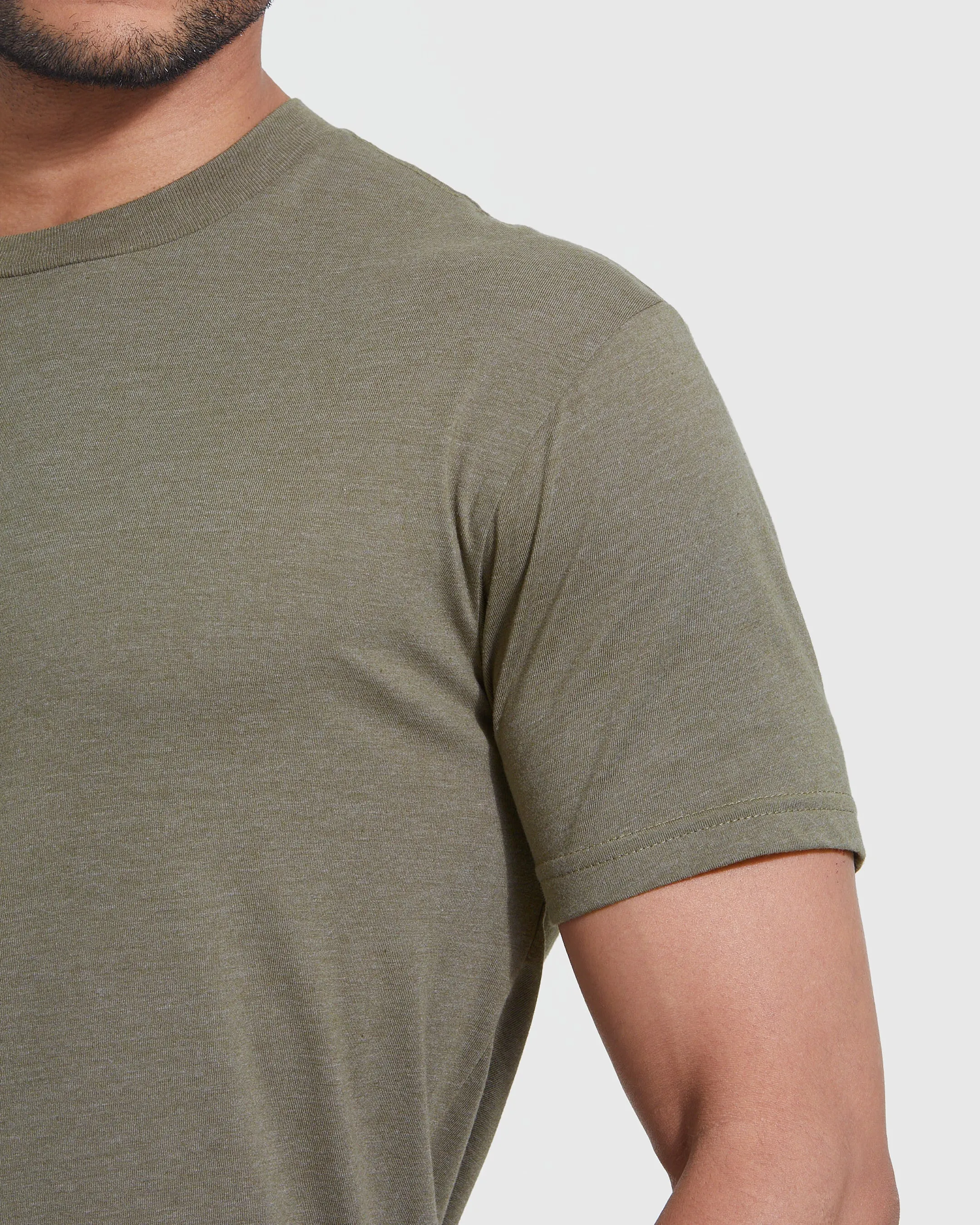 Heather Military Green Short Sleeve Crew Neck Tee