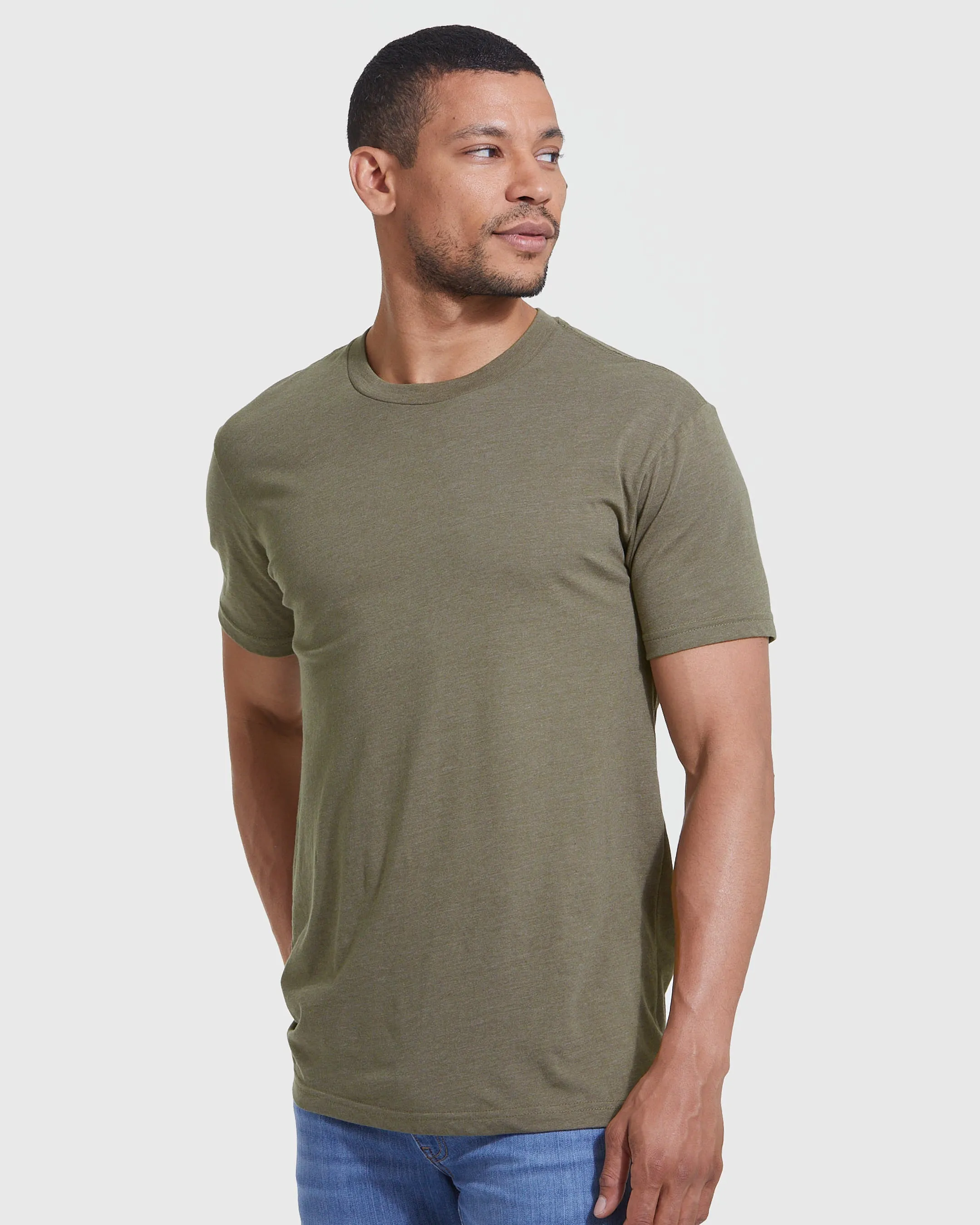 Heather Military Green Short Sleeve Crew Neck Tee