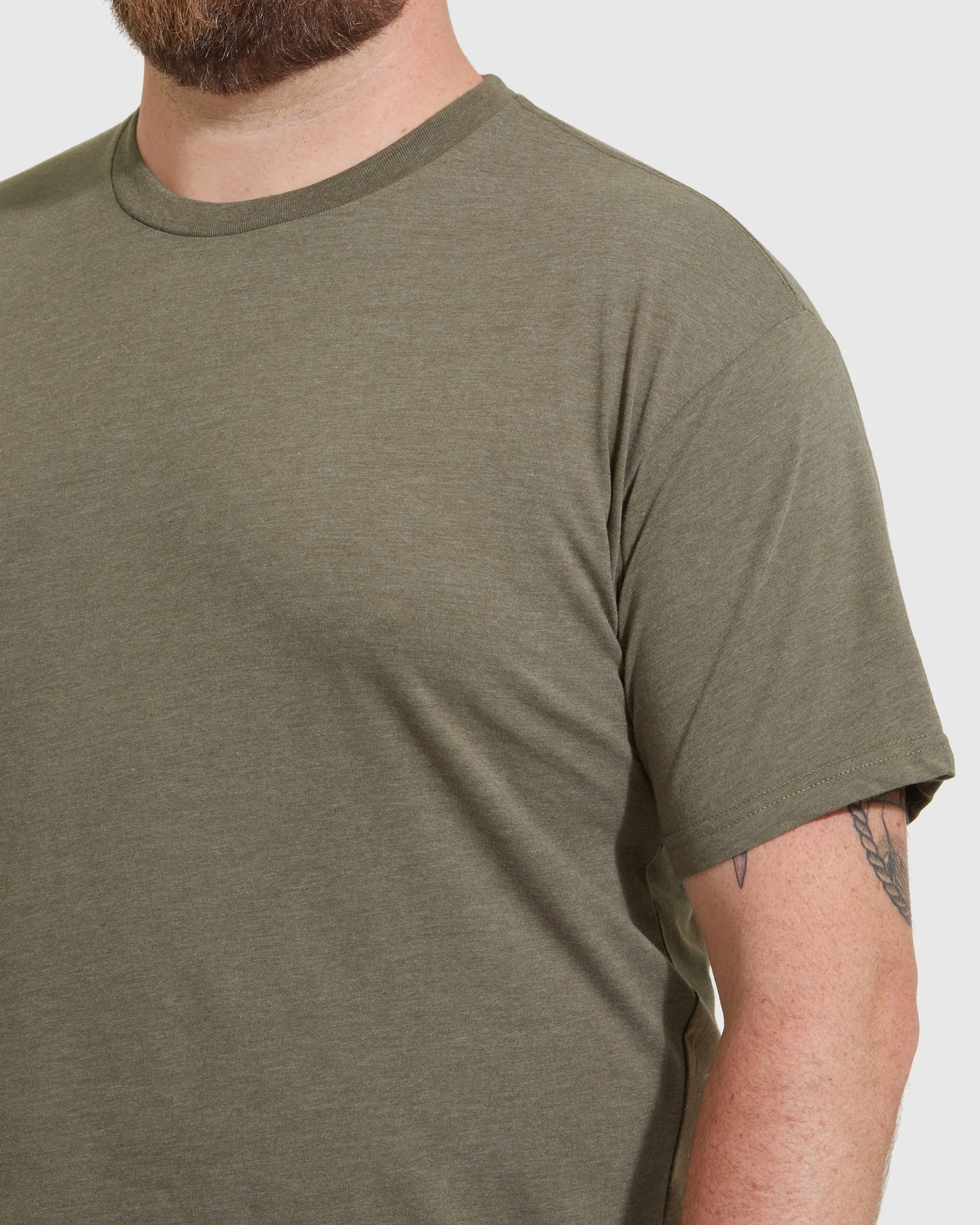 Heather Military Green Short Sleeve Crew Neck Tee