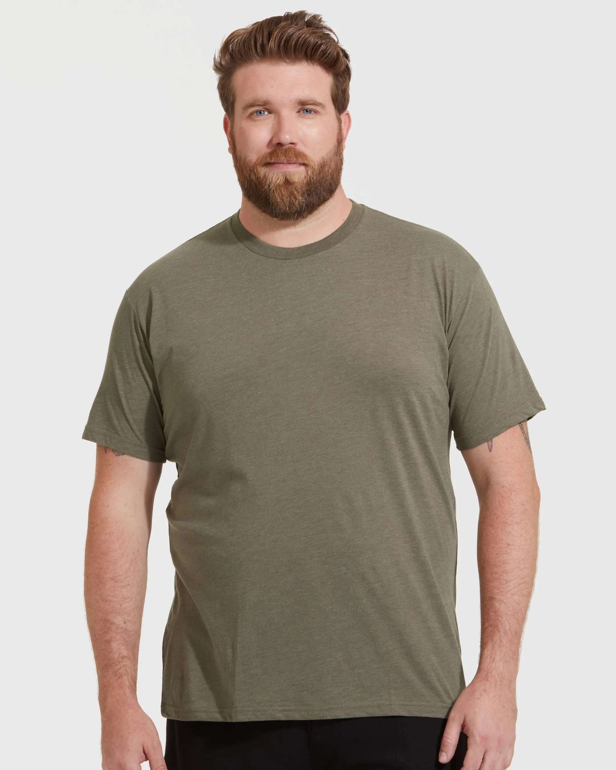 Heather Military Green Short Sleeve Crew Neck Tee