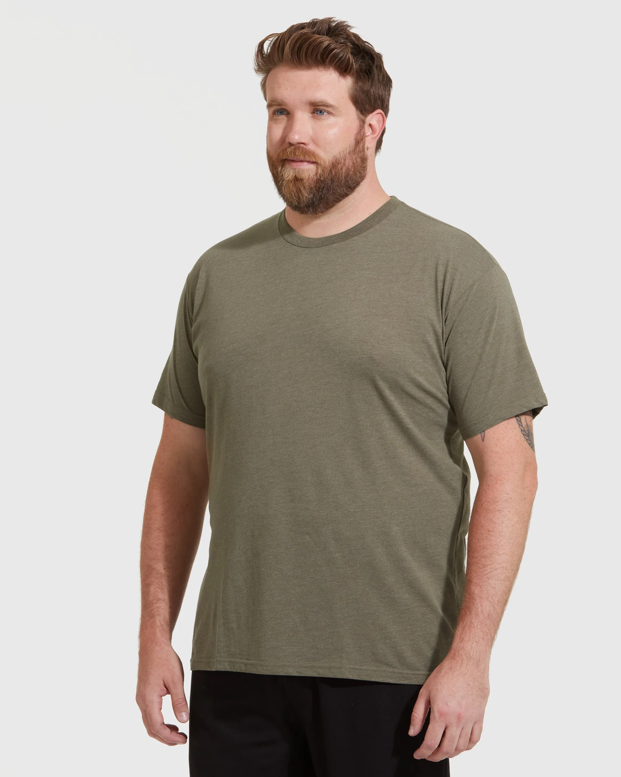 Heather Military Green Short Sleeve Crew Neck Tee