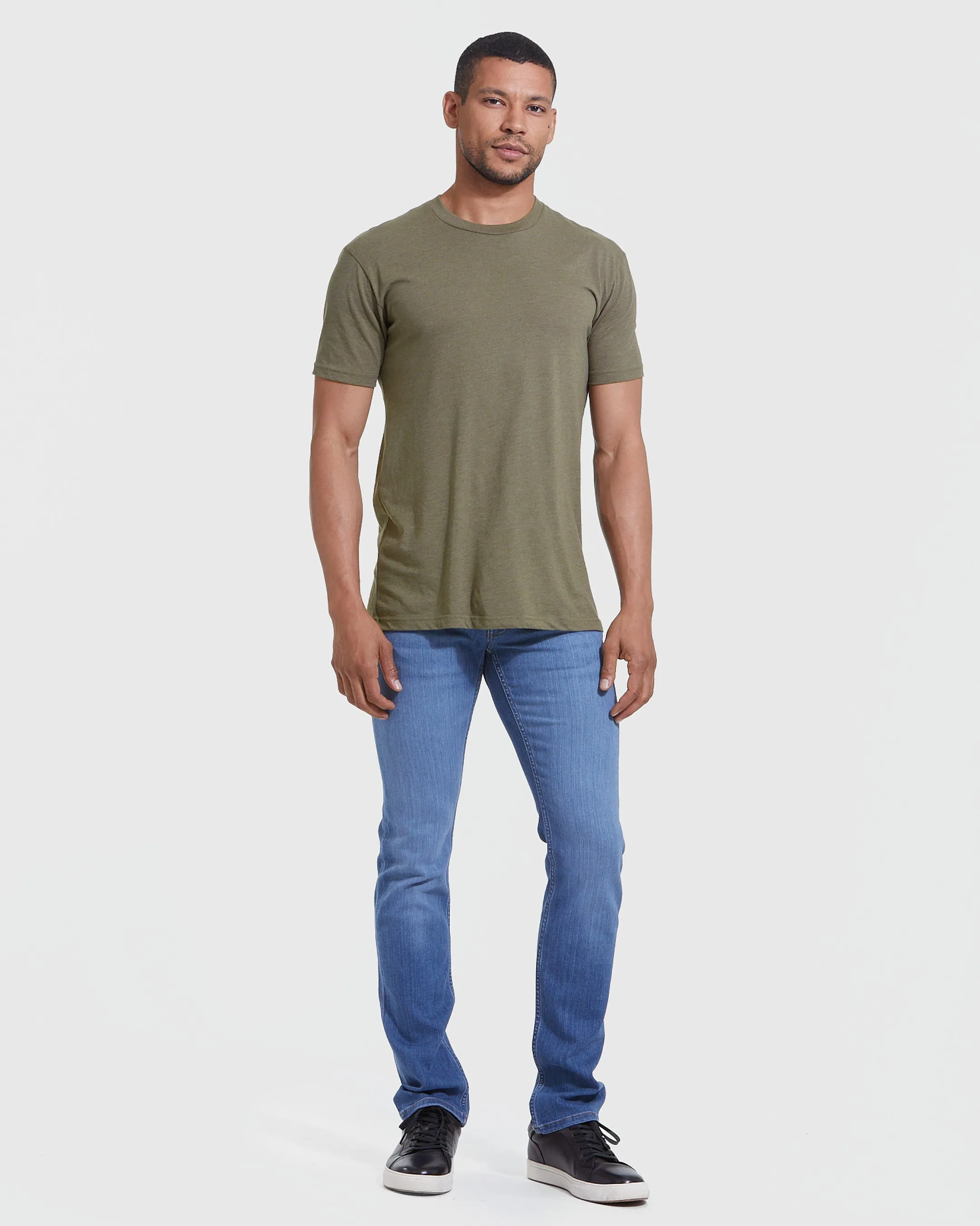 Heather Military Green Short Sleeve Crew Neck Tee