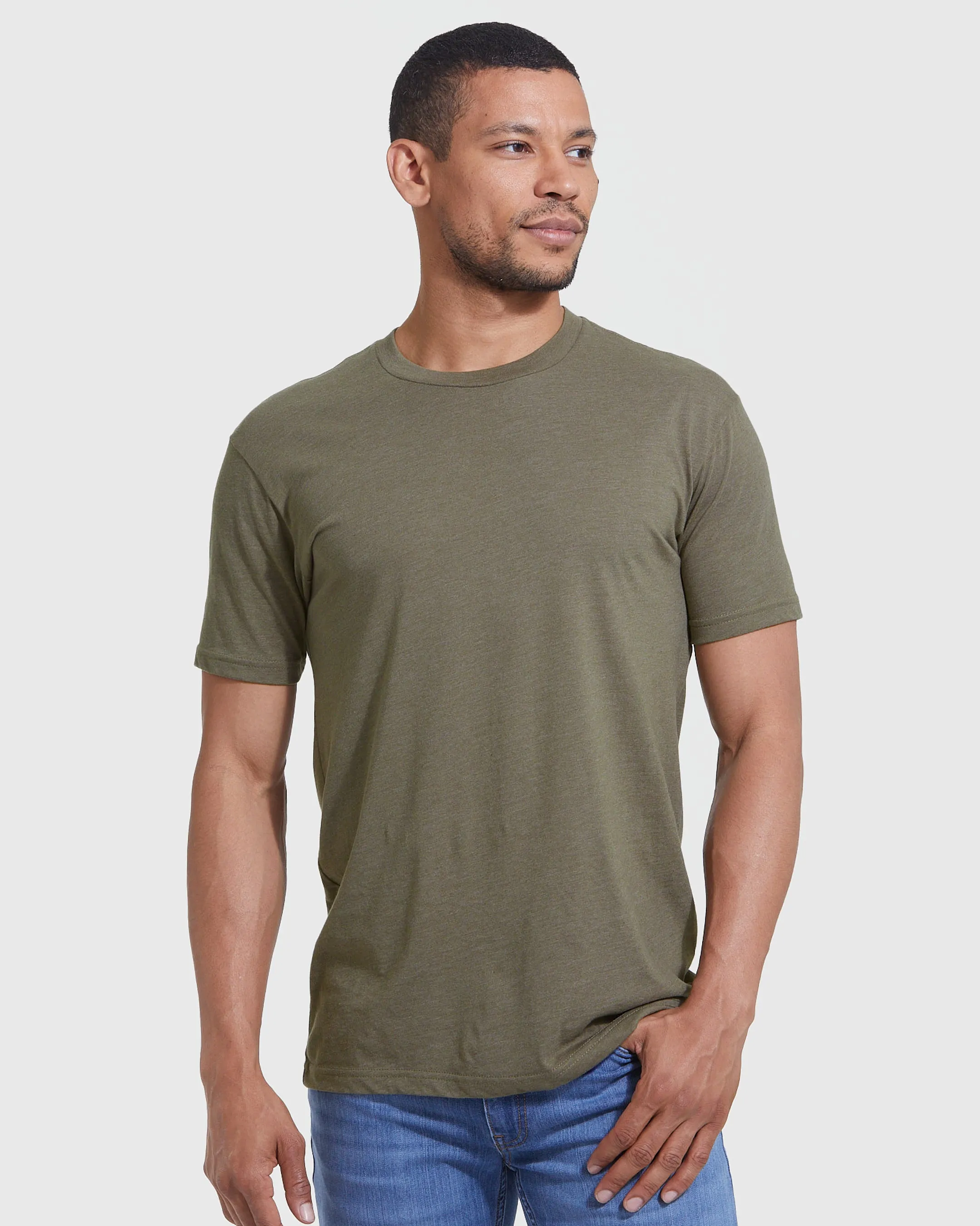 Heather Military Green Short Sleeve Crew Neck Tee