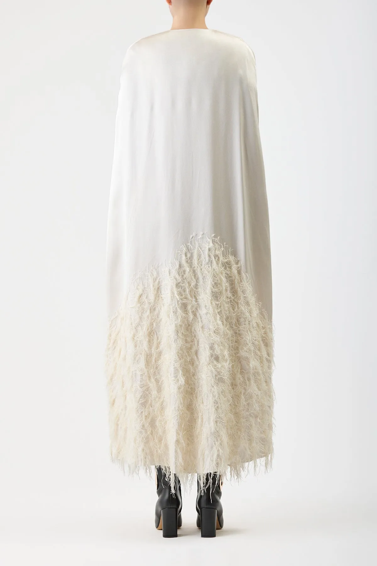 Hillman Feather Cape in Ivory Silk Satin