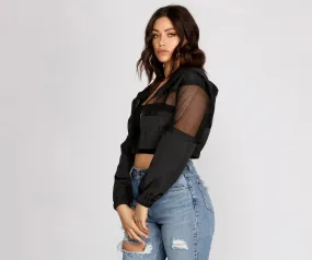 In The Sheer Mesh Nylon Cropped Jacket