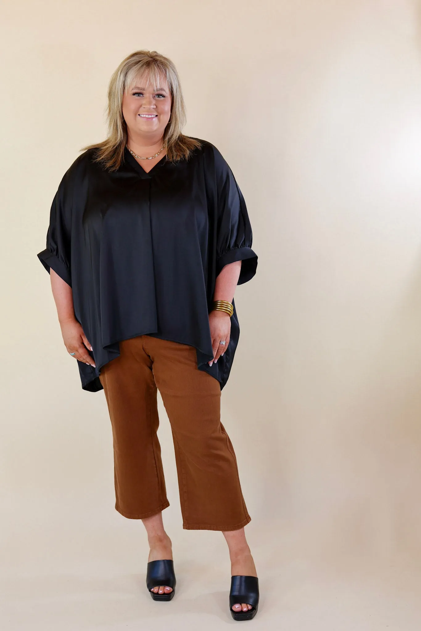 Irresistibly Chic Half Sleeve Oversized Blouse in Black