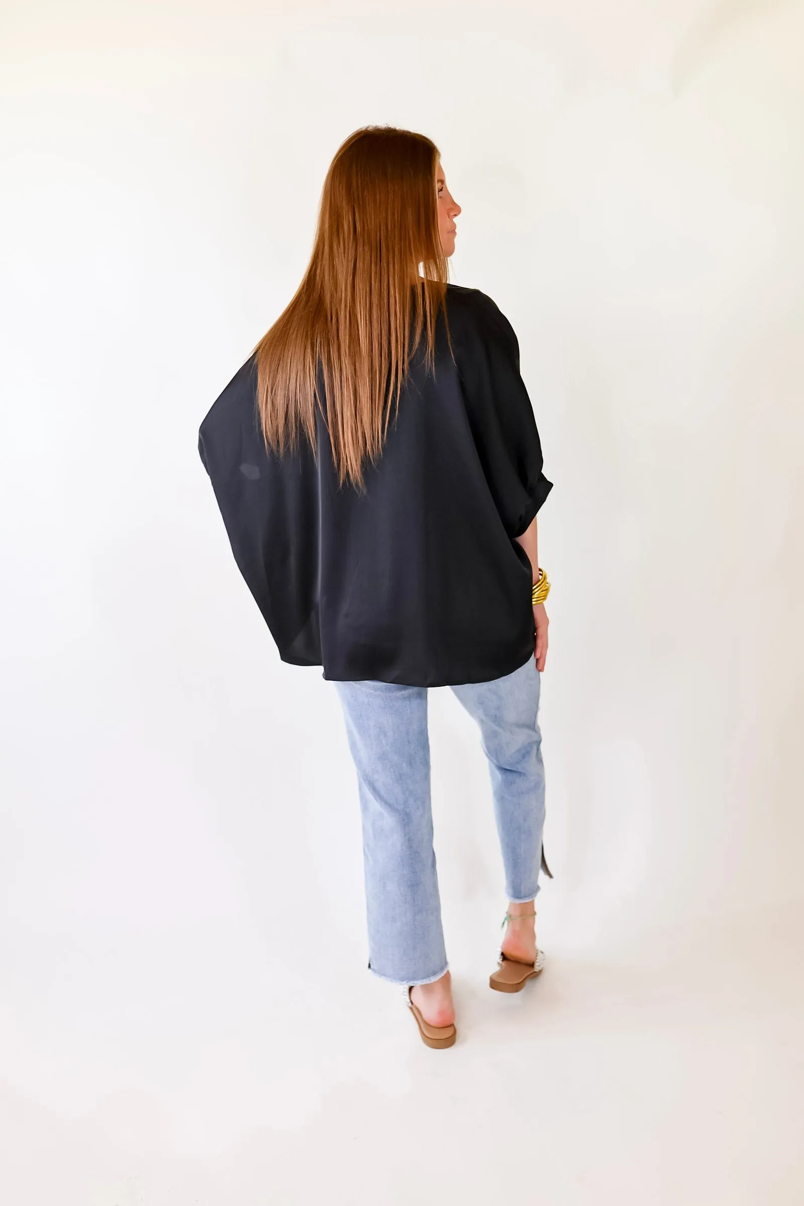 Irresistibly Chic Half Sleeve Oversized Blouse in Black