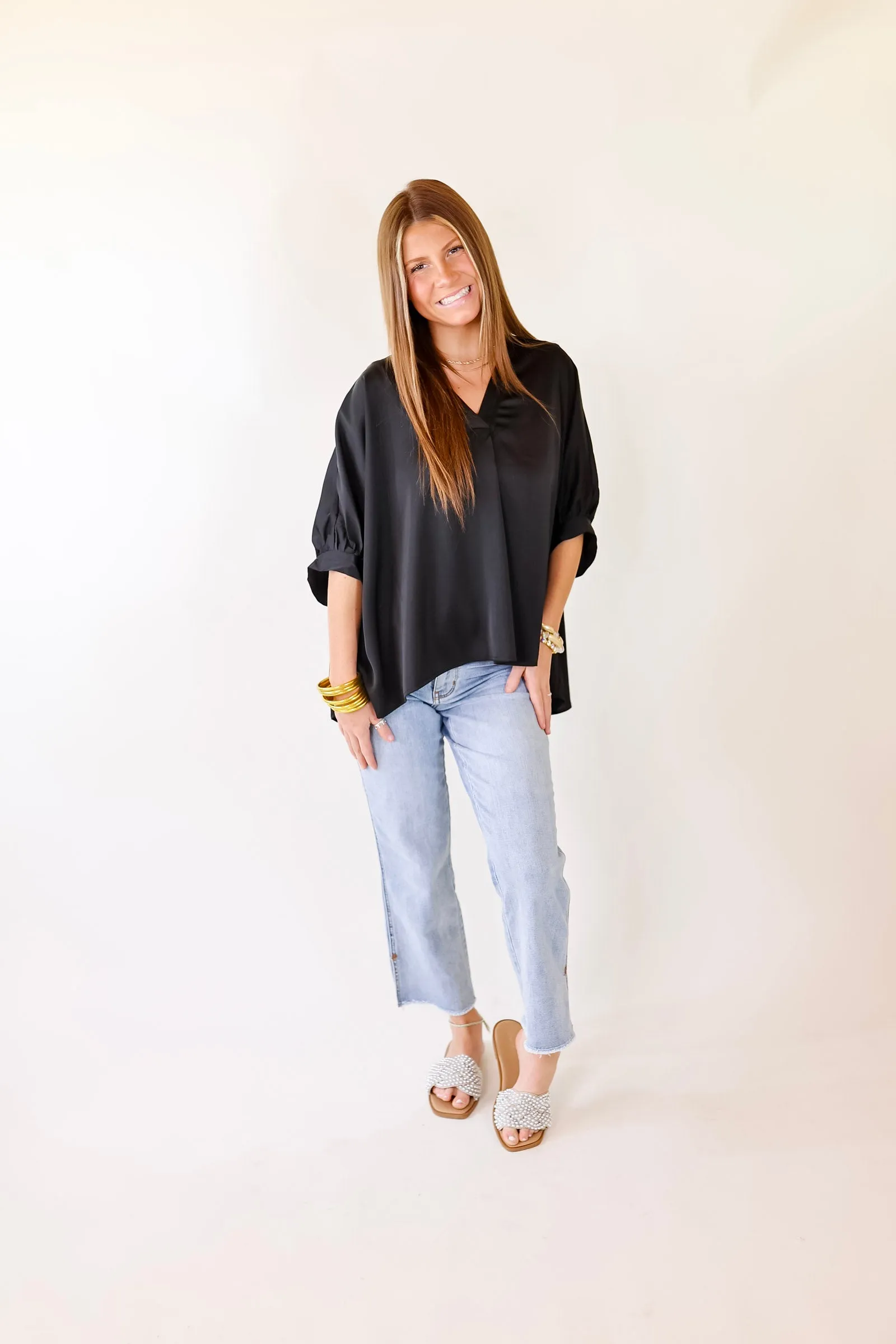 Irresistibly Chic Half Sleeve Oversized Blouse in Black