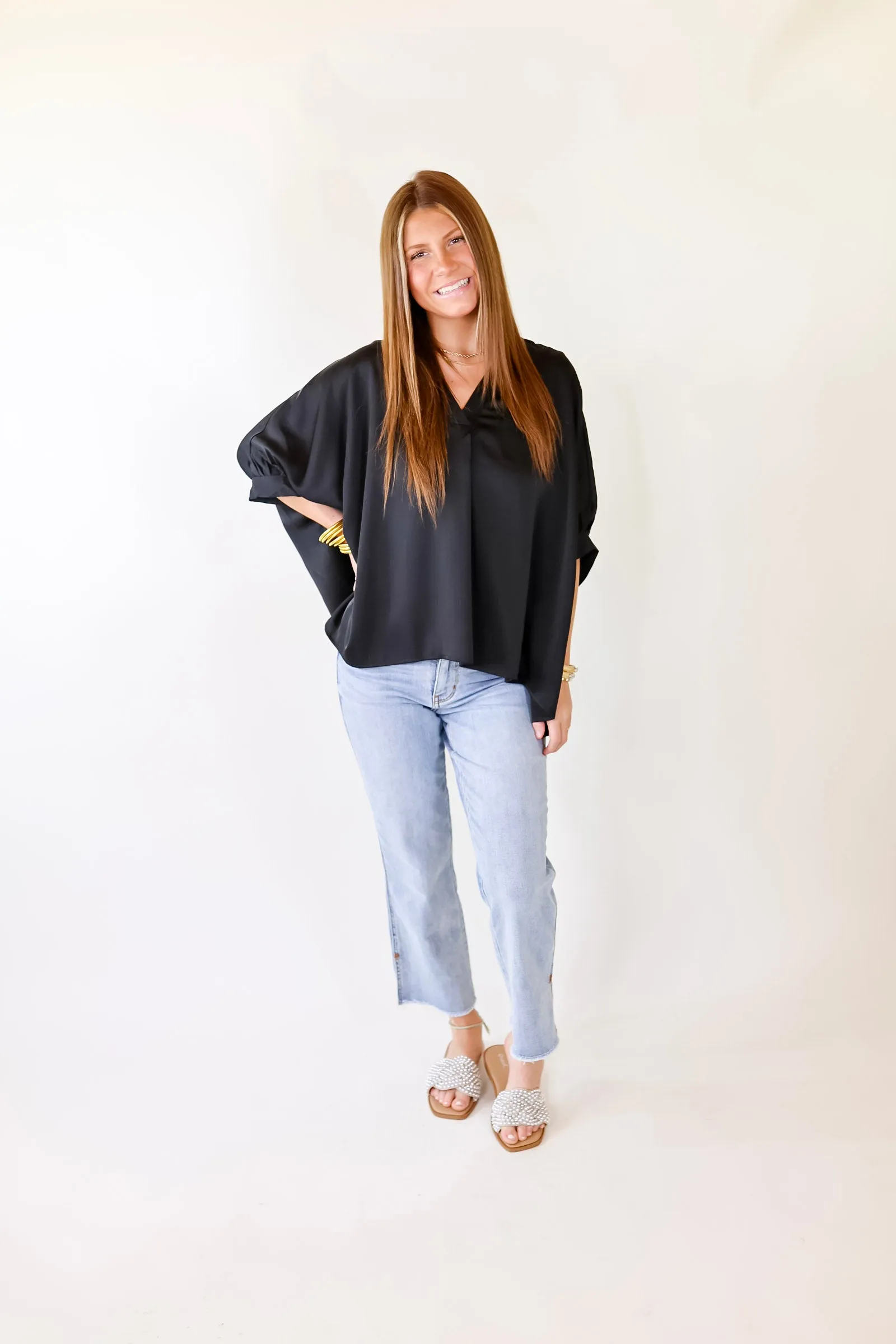 Irresistibly Chic Half Sleeve Oversized Blouse in Black