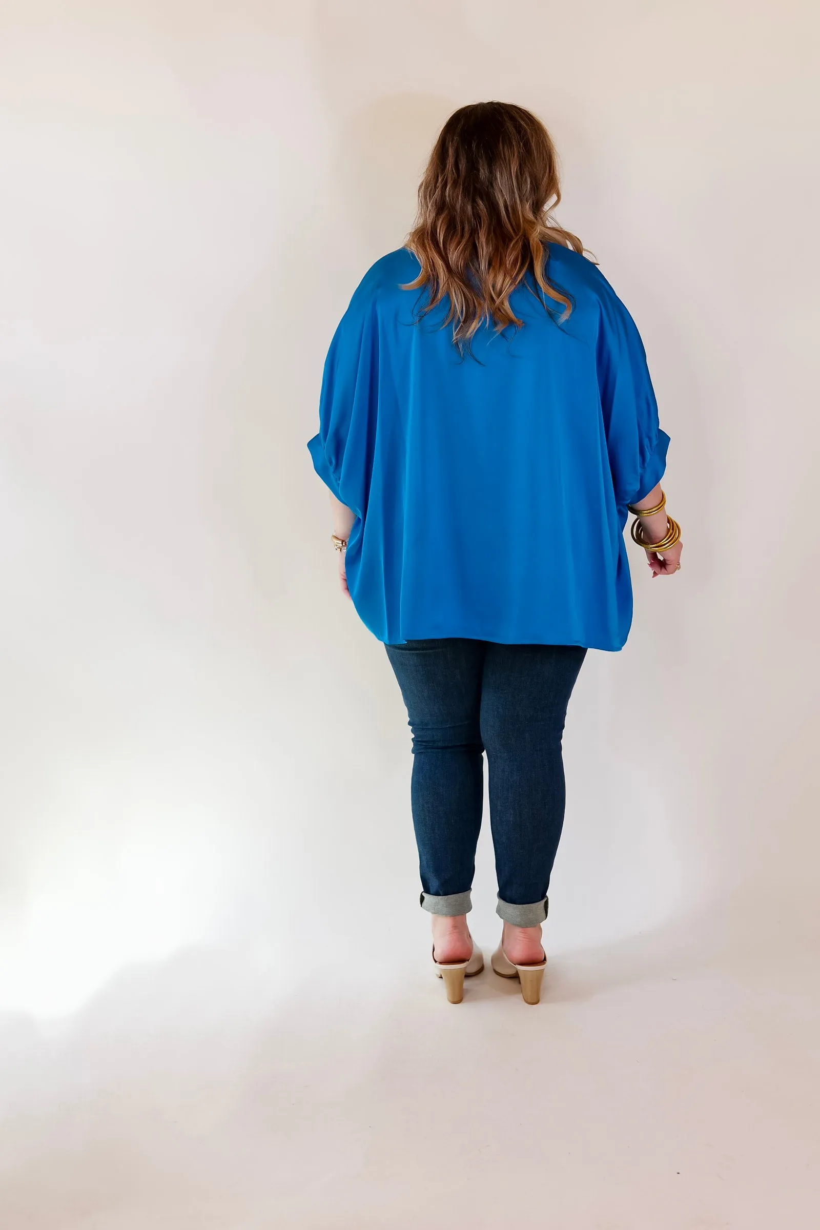 Irresistibly Chic Half Sleeve Oversized Blouse in Blue