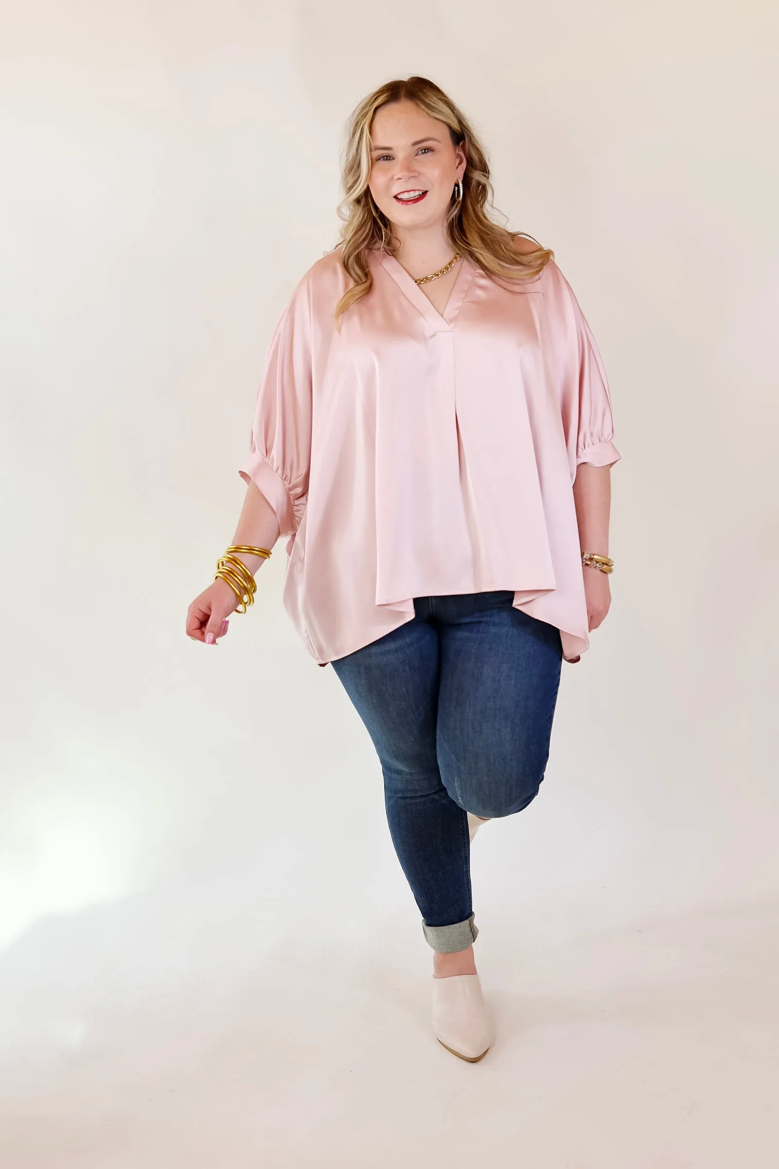 Irresistibly Chic Half Sleeve Oversized Blouse in Light Pink