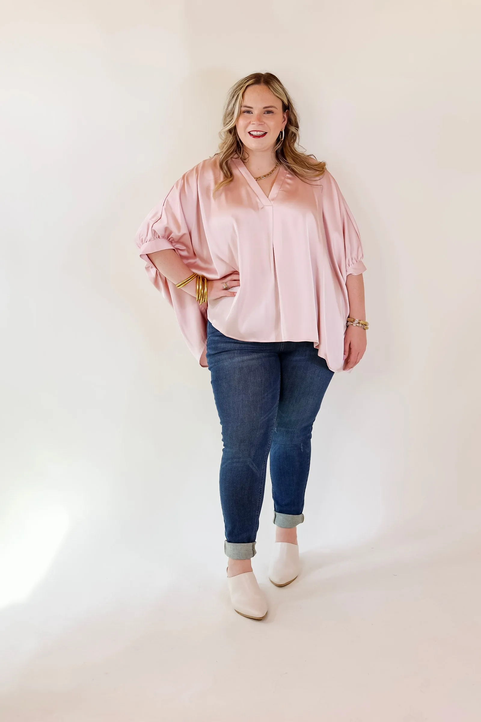 Irresistibly Chic Half Sleeve Oversized Blouse in Light Pink