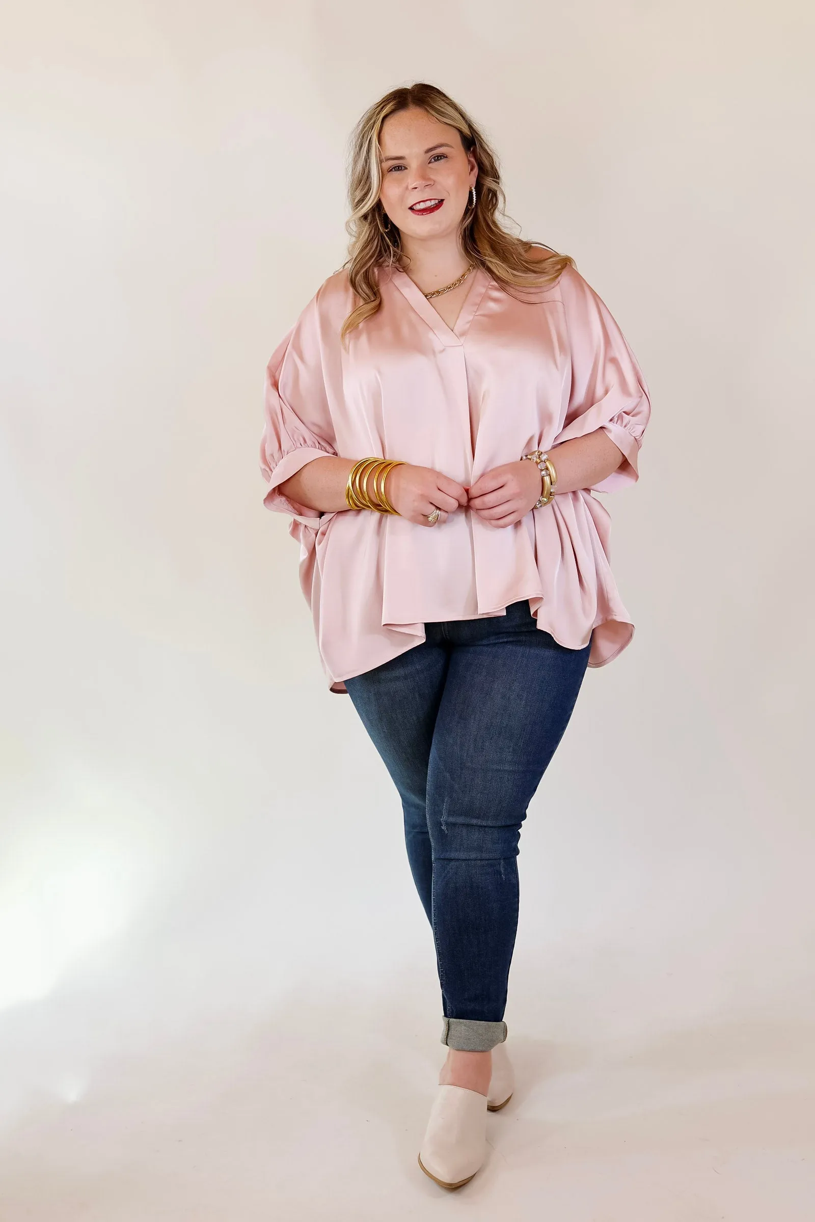 Irresistibly Chic Half Sleeve Oversized Blouse in Light Pink