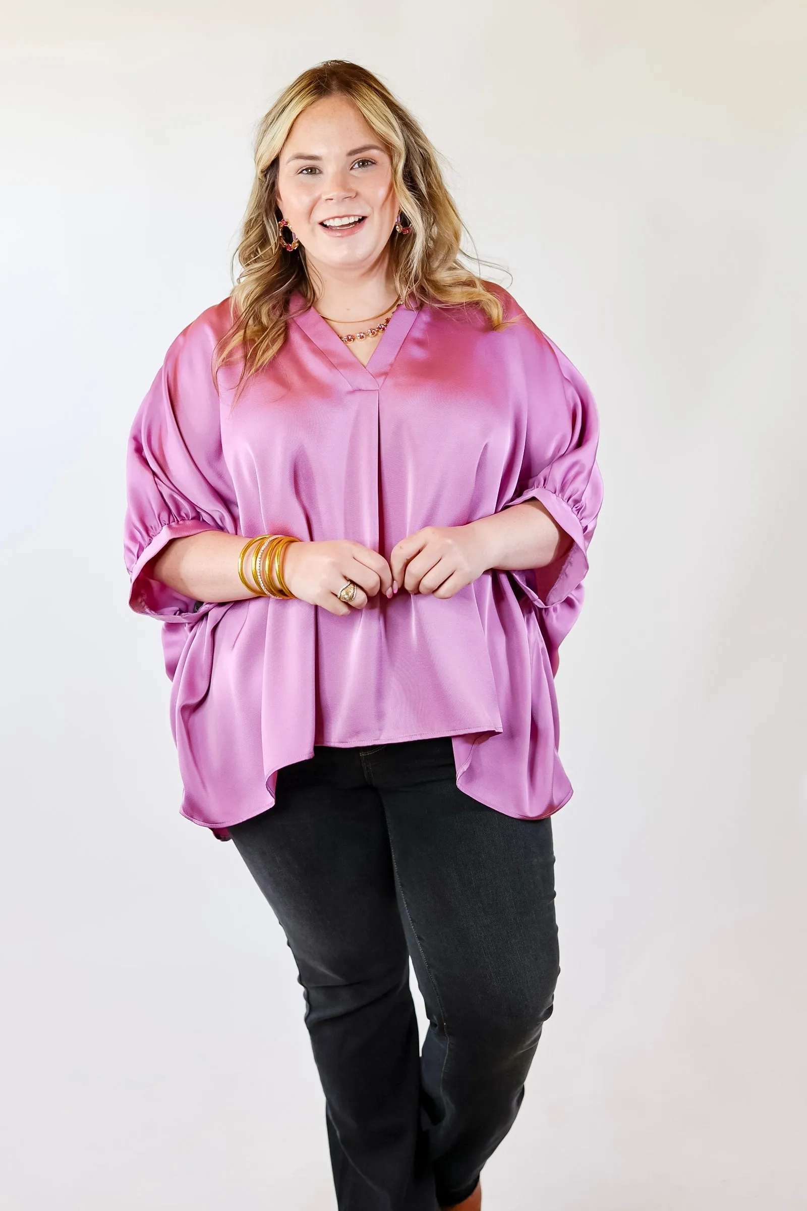 Irresistibly Chic Half Sleeve Oversized Blouse in Mauve Purple