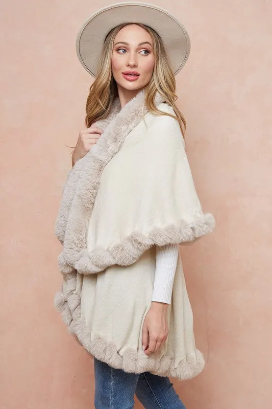 Ivory Faux Fur Shawl Women Fine Knit Open