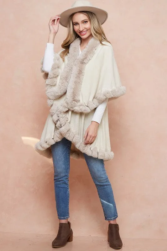 Ivory Faux Fur Shawl Women Fine Knit Open