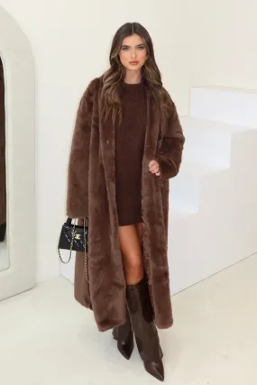 Kate chocolate longline faux fur coat