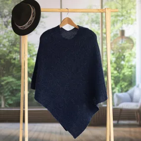 Knit Indigo 100% Alpaca Poncho from Peru - Enchanted Evening in Indigo | NOVICA