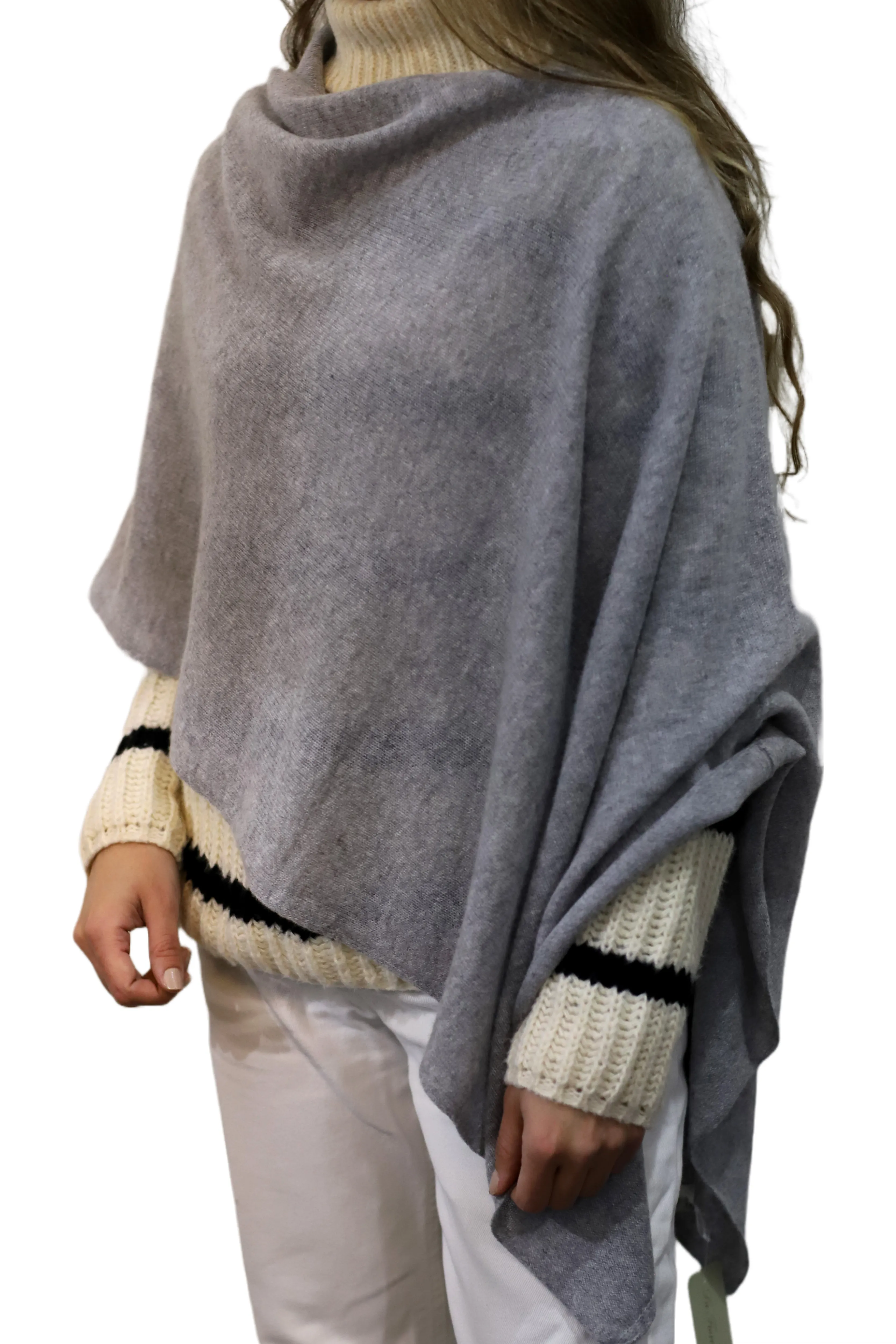 La Fiorentina Classic Poncho - 100% Cashmere - Light Grey