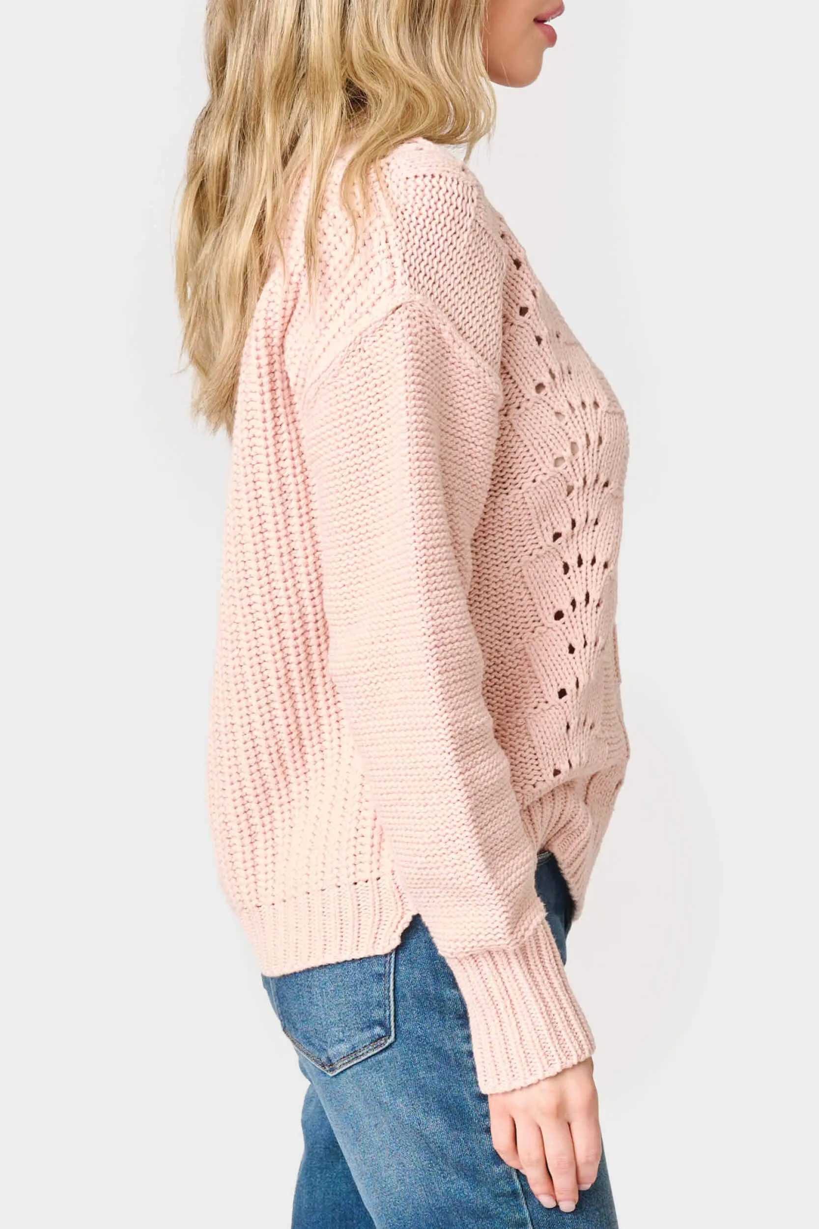 Long Sleeve Pullover Scallop Stitch Sweater