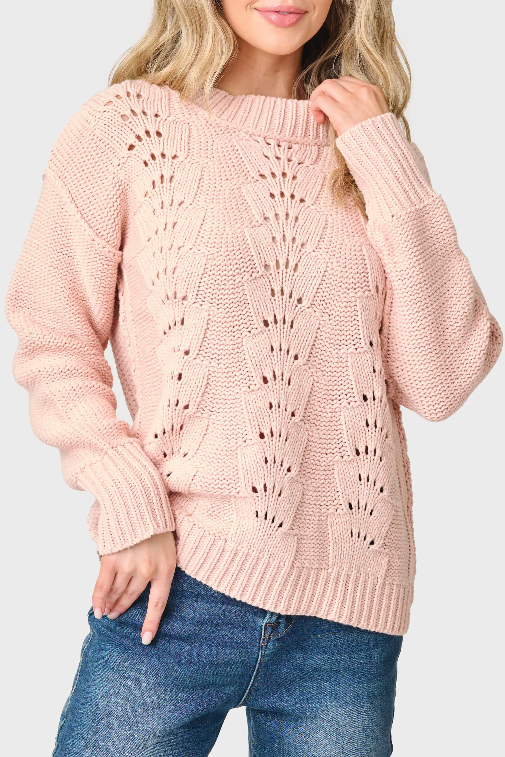 Long Sleeve Pullover Scallop Stitch Sweater