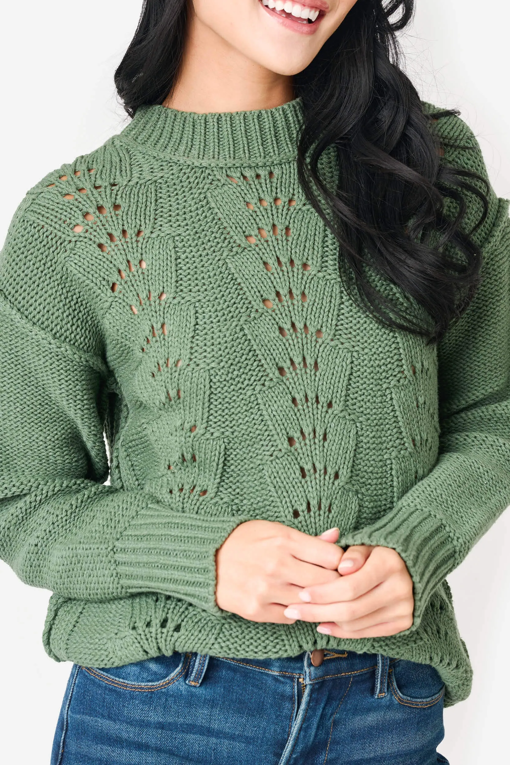 Long Sleeve Pullover Scallop Stitch Sweater