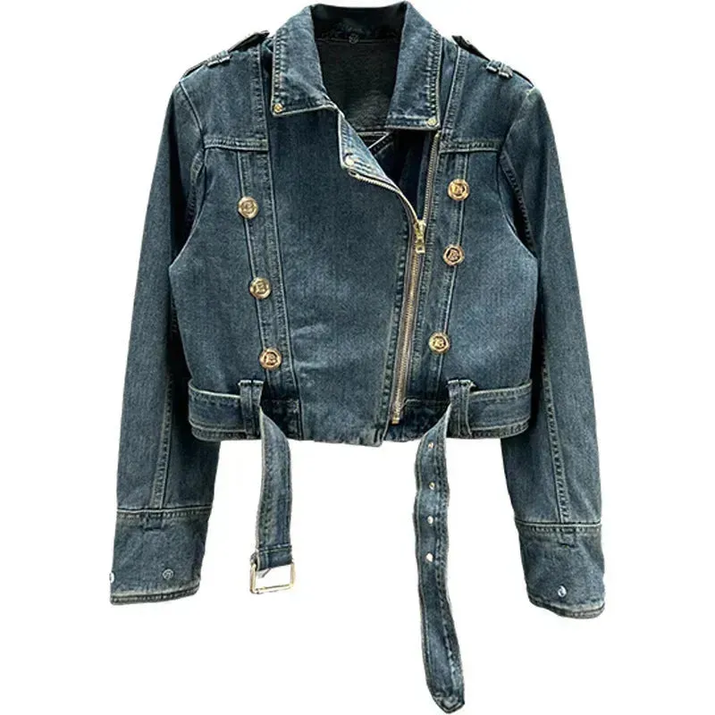 Long sleeved Short Denim Coat Women's Denim Jeans Cropped Jacket