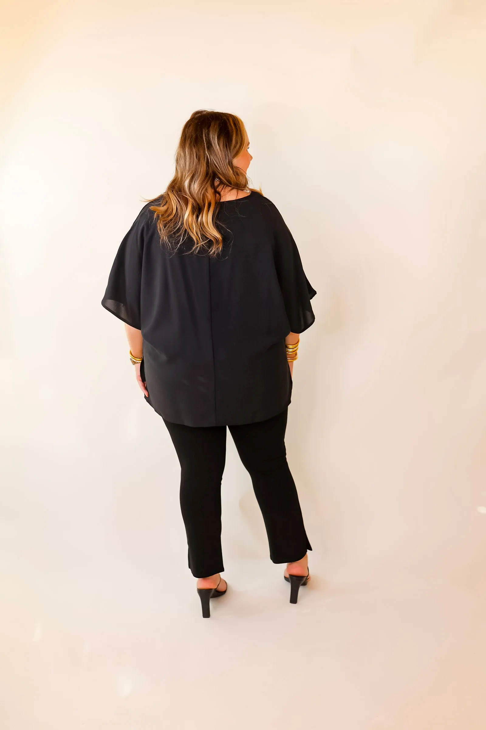 Majestic Moment V Neck Poncho Top in Black