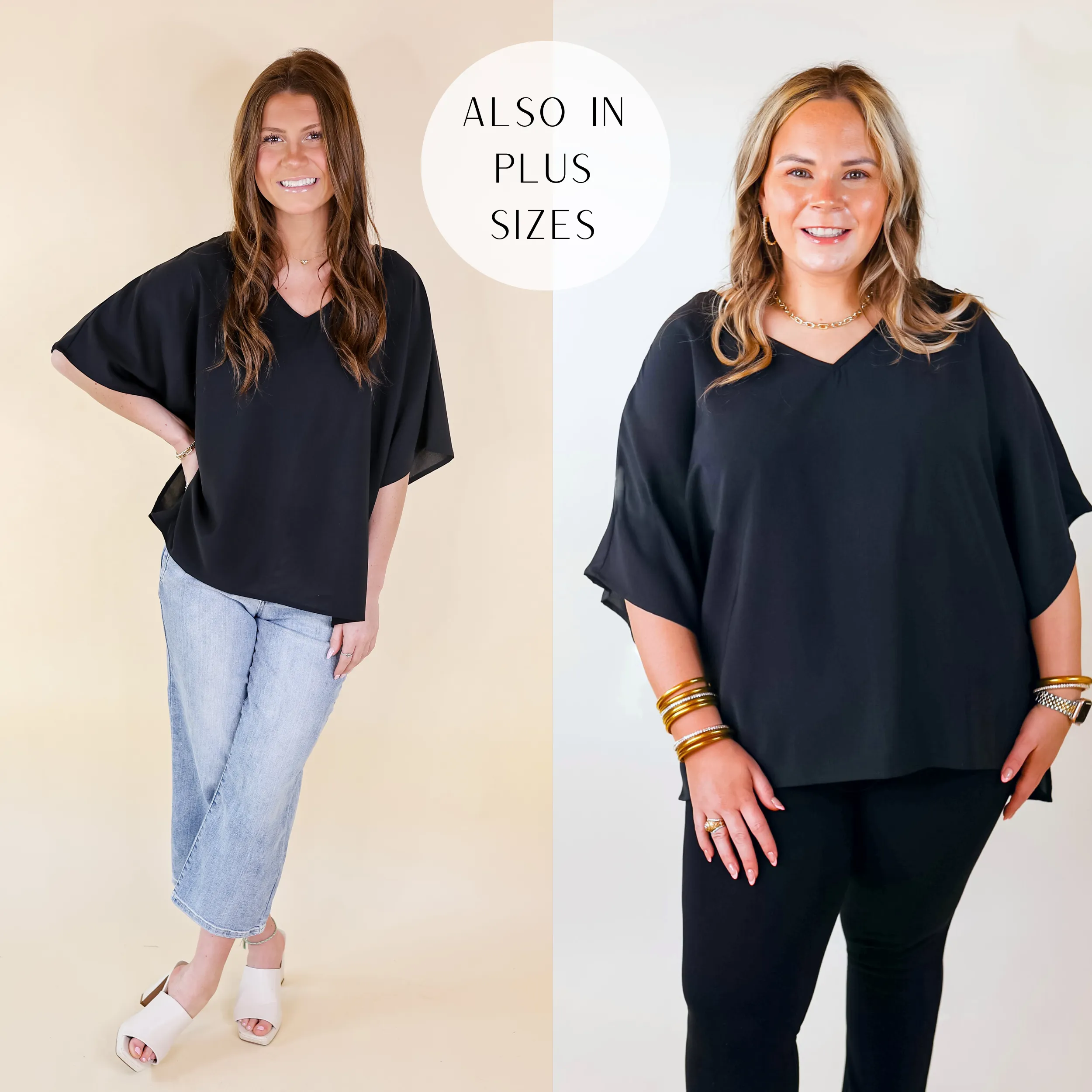 Majestic Moment V Neck Poncho Top in Black