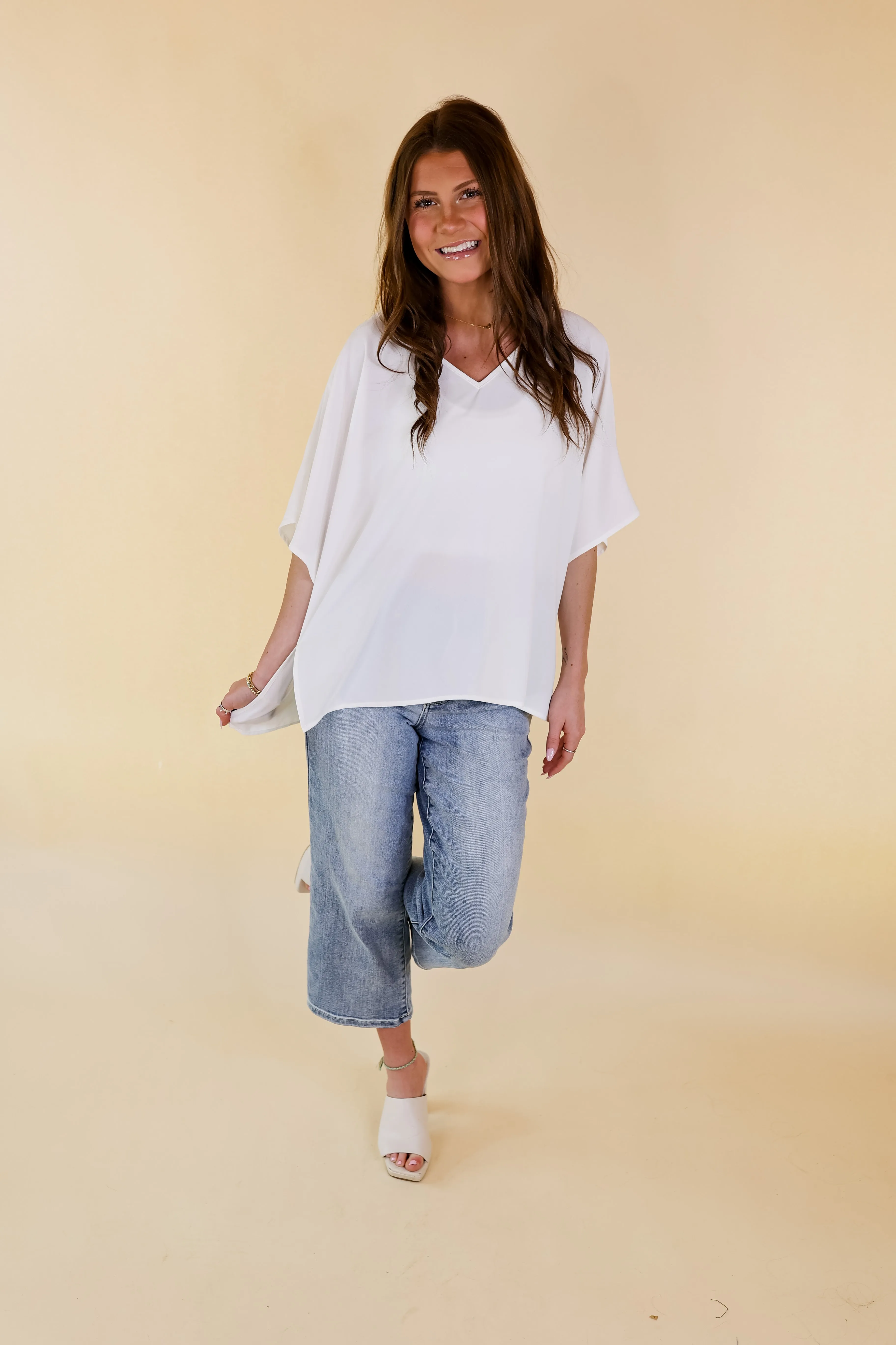 Majestic Moment V Neck Poncho Top in Ivory