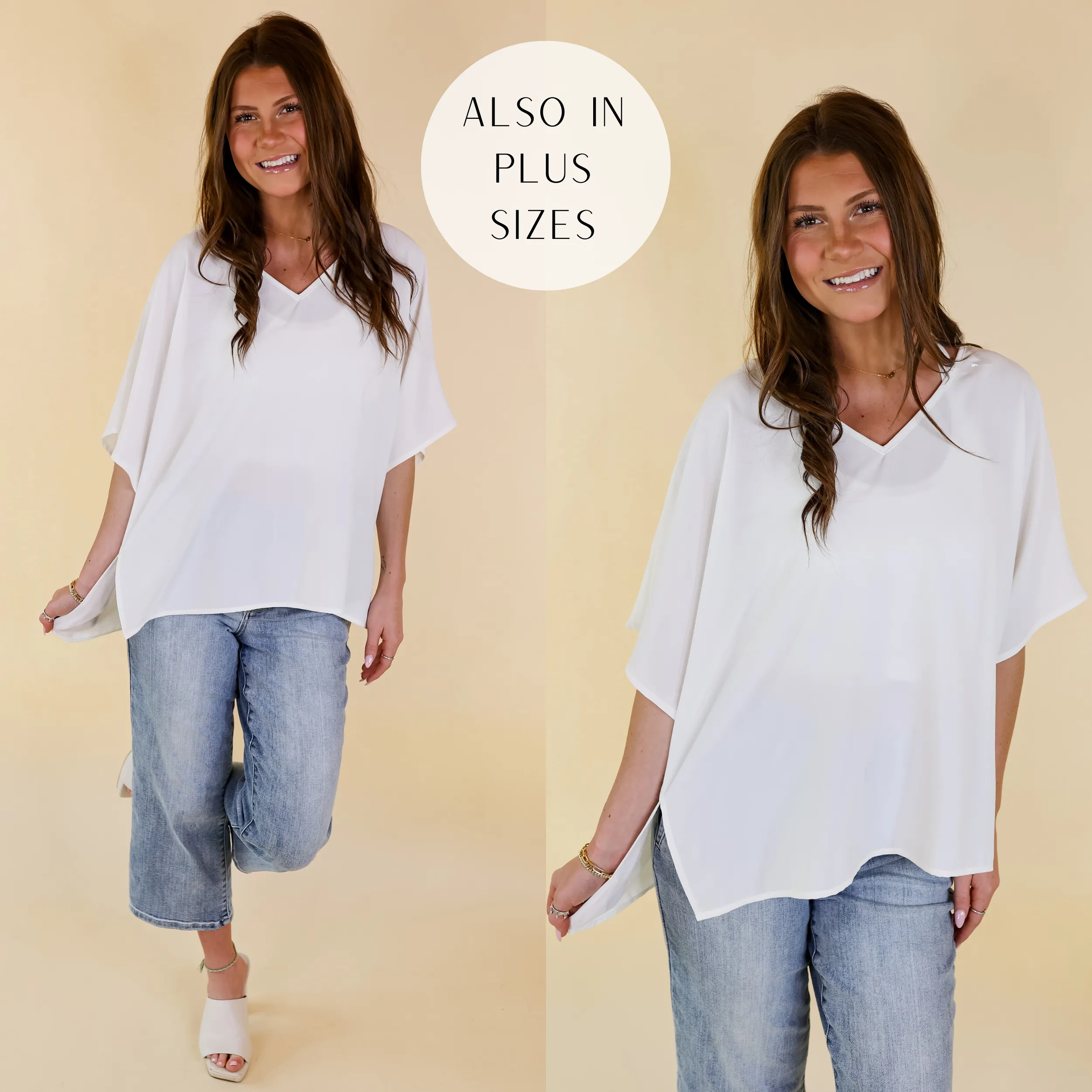 Majestic Moment V Neck Poncho Top in Ivory